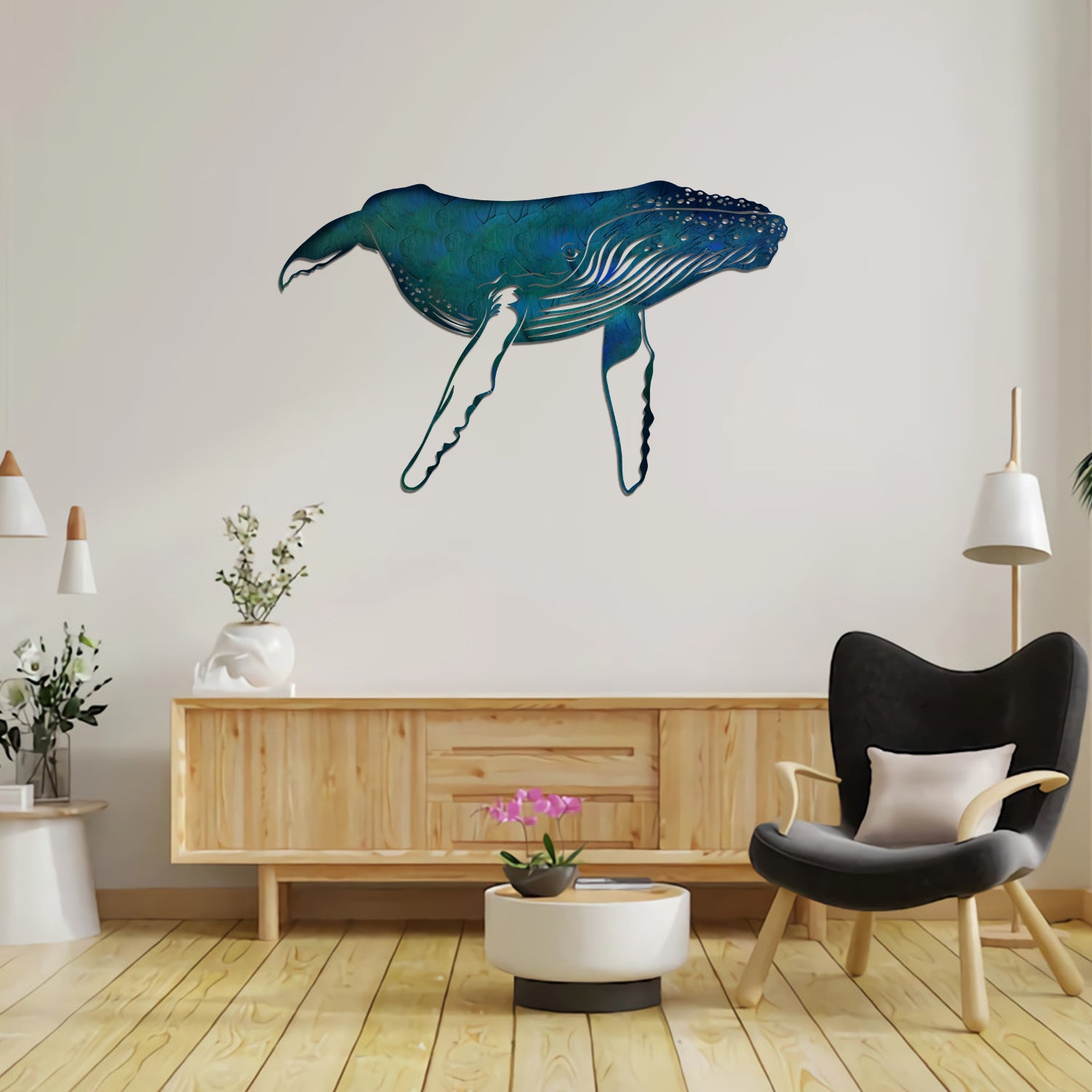 Blue Humpback Whale Metal Wall Decoration, Blue Humback Whale Vintage Plaque
