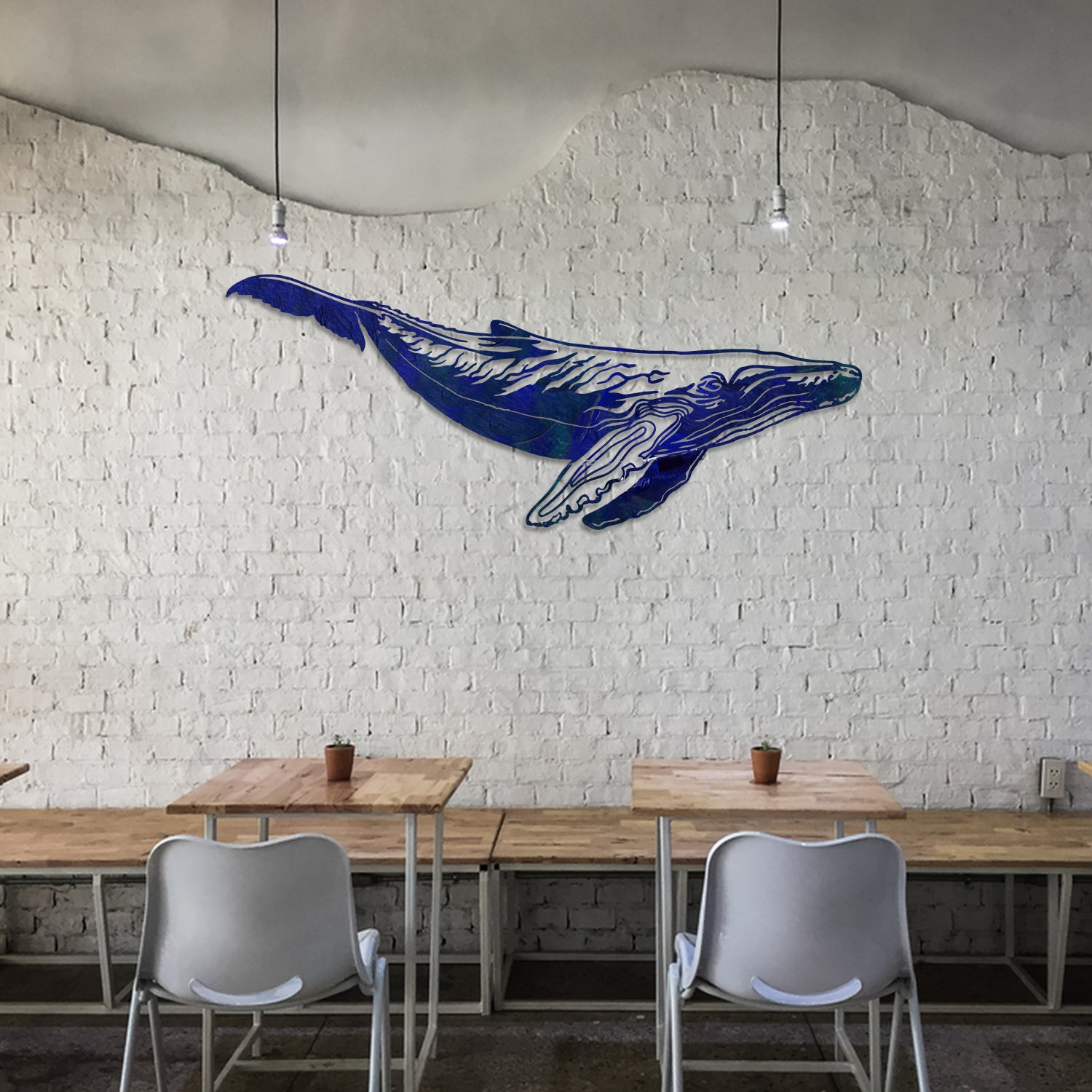 Blue Whale Printed Metal Art, Whale Beach House Oversized Artwork