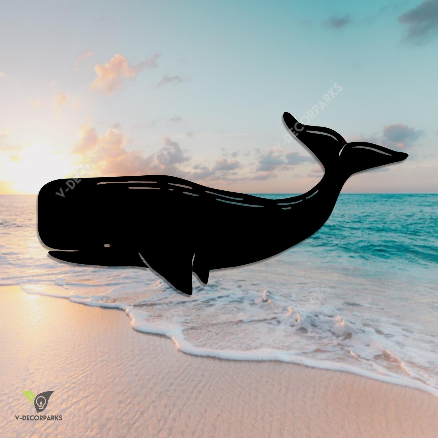 Silhouette Sperm Whale Metal Wall Decoration, Sperm Whale Beach Best Decoration