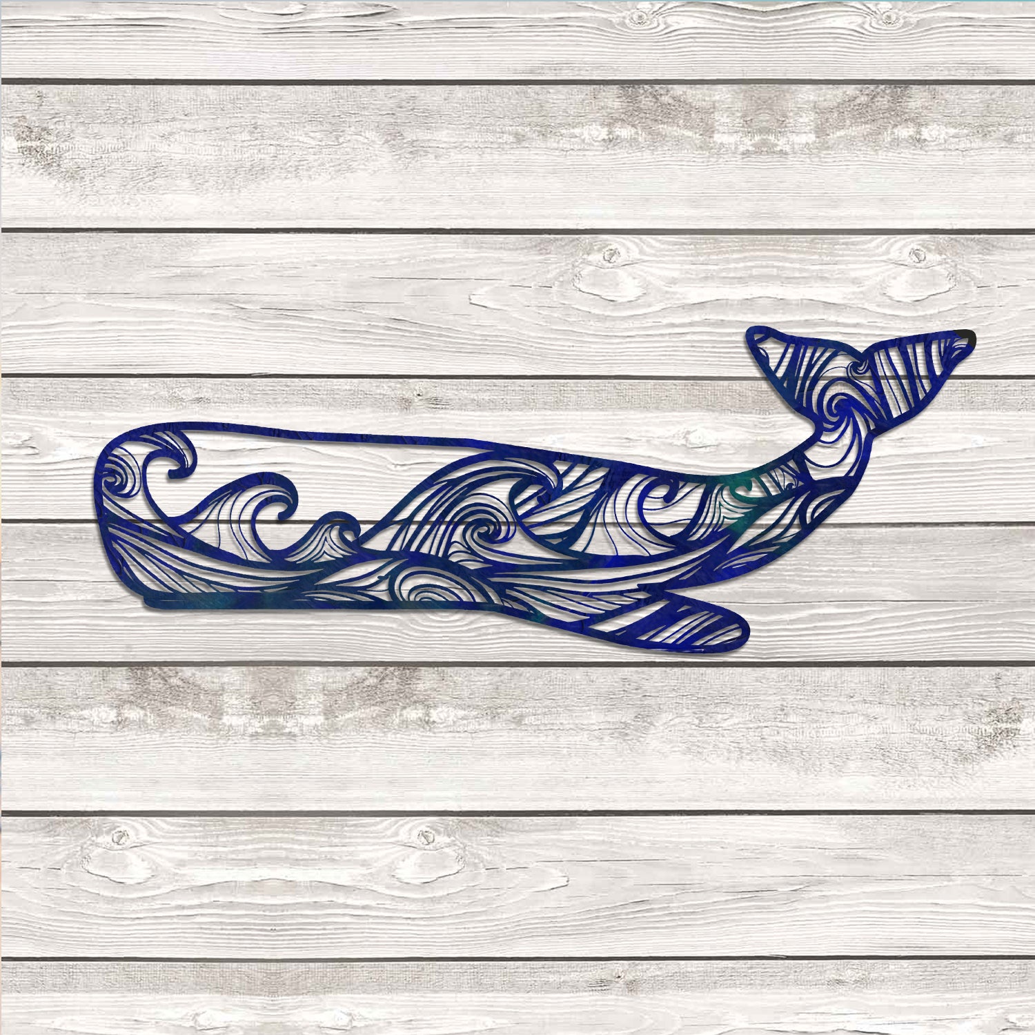 Blue Sperm Whale With Waves Metal Art, Blue Sperm Whale Home Artwork