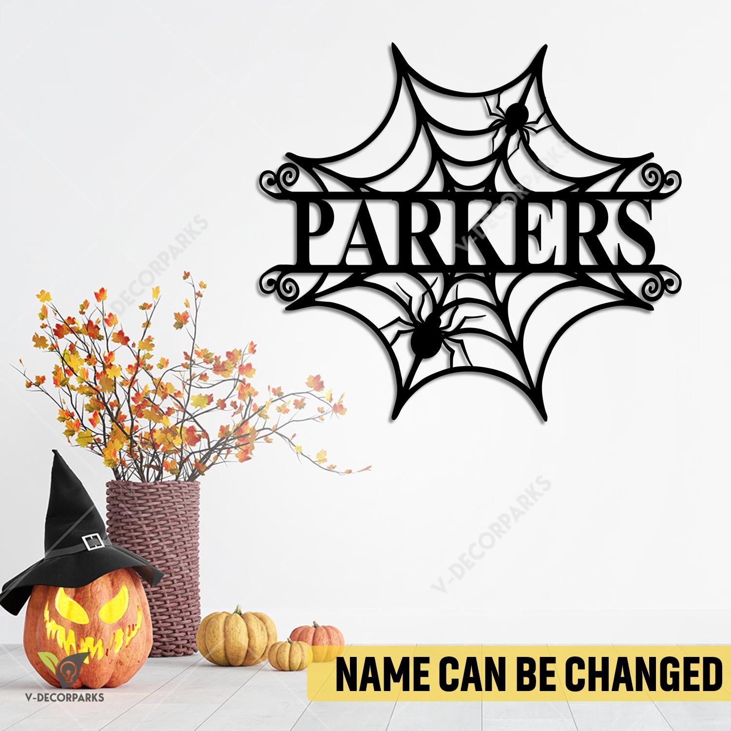 Custom Family Name Spider Web Metal Art, Cobweb Halloween Oversized Decoration