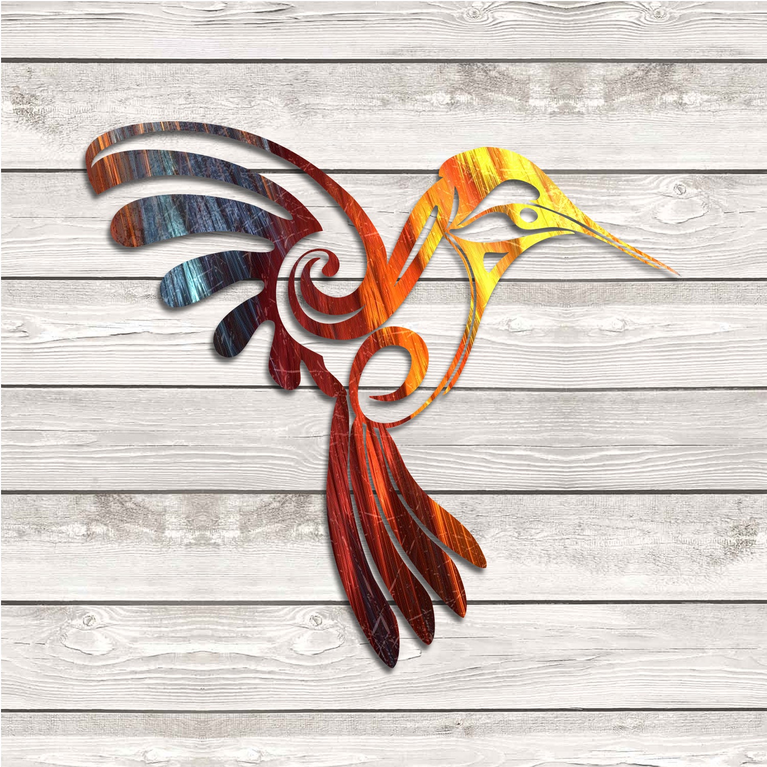 Red And Yellow Hummingbird Metal Art, Red And Yellow Hummingbird Vintage Accent