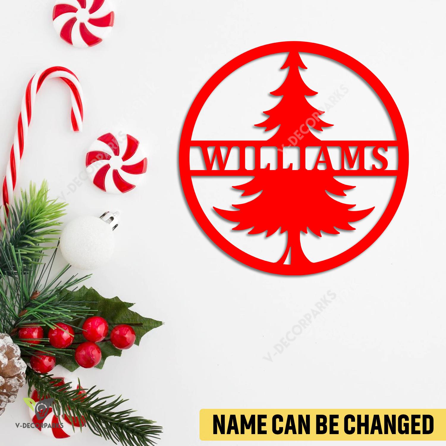 Customized Christmas Tree Metal Sign, Christmas Tree Winter Iron Decor