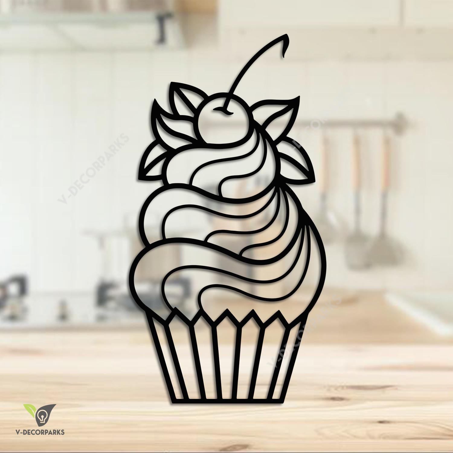 Silhouette Cupcake Metal Art, Cupcake Metallic Accent For Kitchen, Bakery, Baker