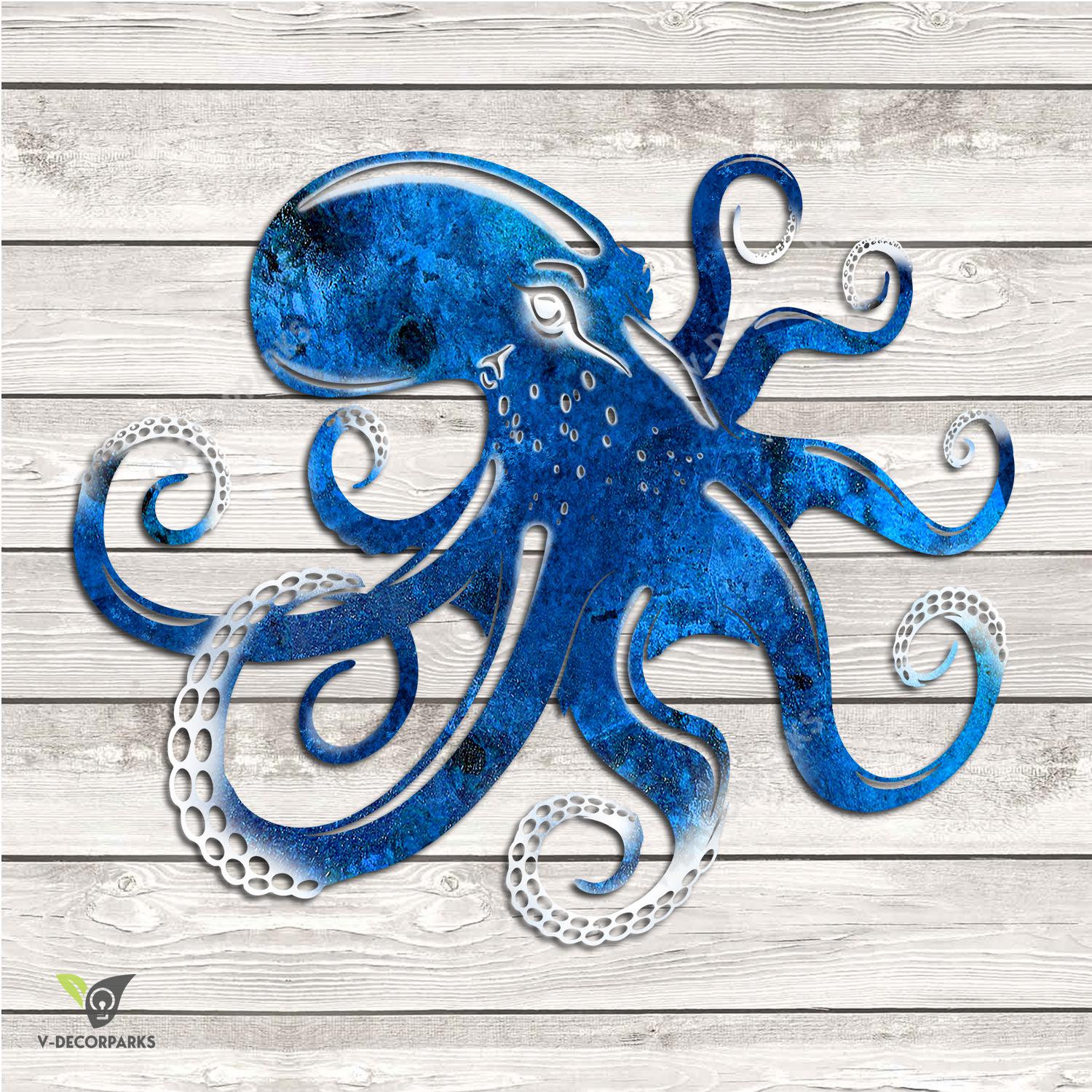 Blue Octopus Metal Art, Blue Octopus Beach Cut Accent
