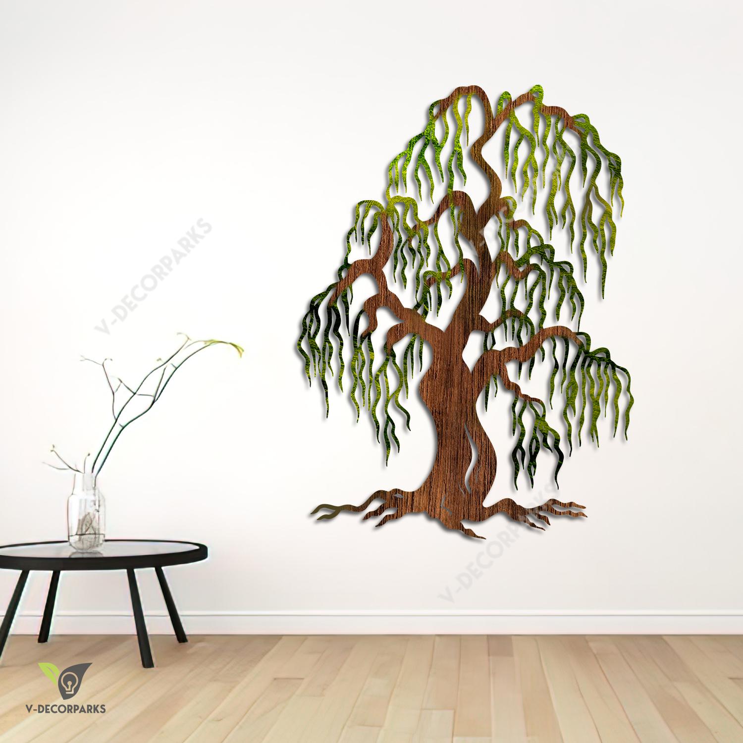 Willow Tree Colorful Metal Wall Decoration, Tree Of Life Rust Resistant Home Wall Hanging