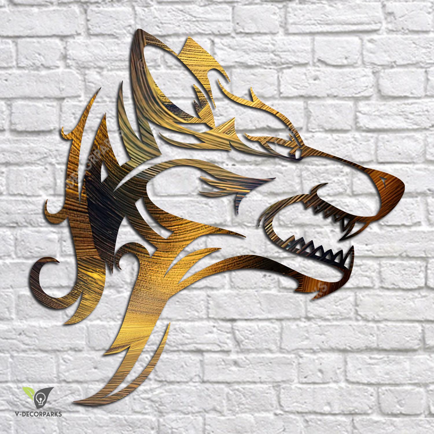 Wolf Head Printed Metal Art, Wolf Head Nature Stainless Accent