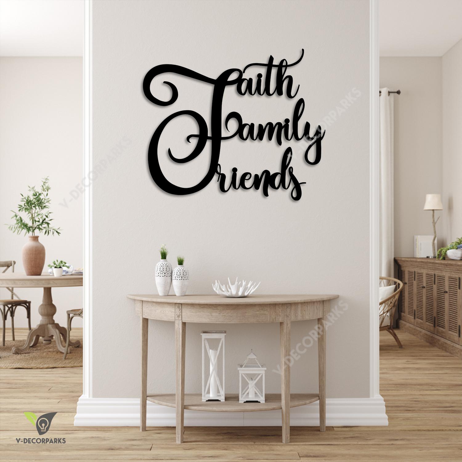 Faith, Family, Friends Jesus Metal Wall Art, Religious Home Decor