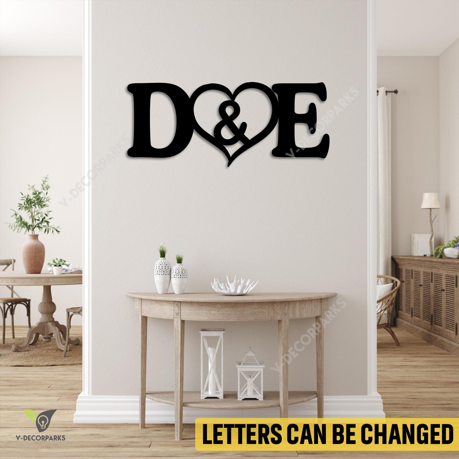 Personalized Initial Letter Couple Metal Wall Decoration, Wedding Living Room Plaque For Husband And Wife