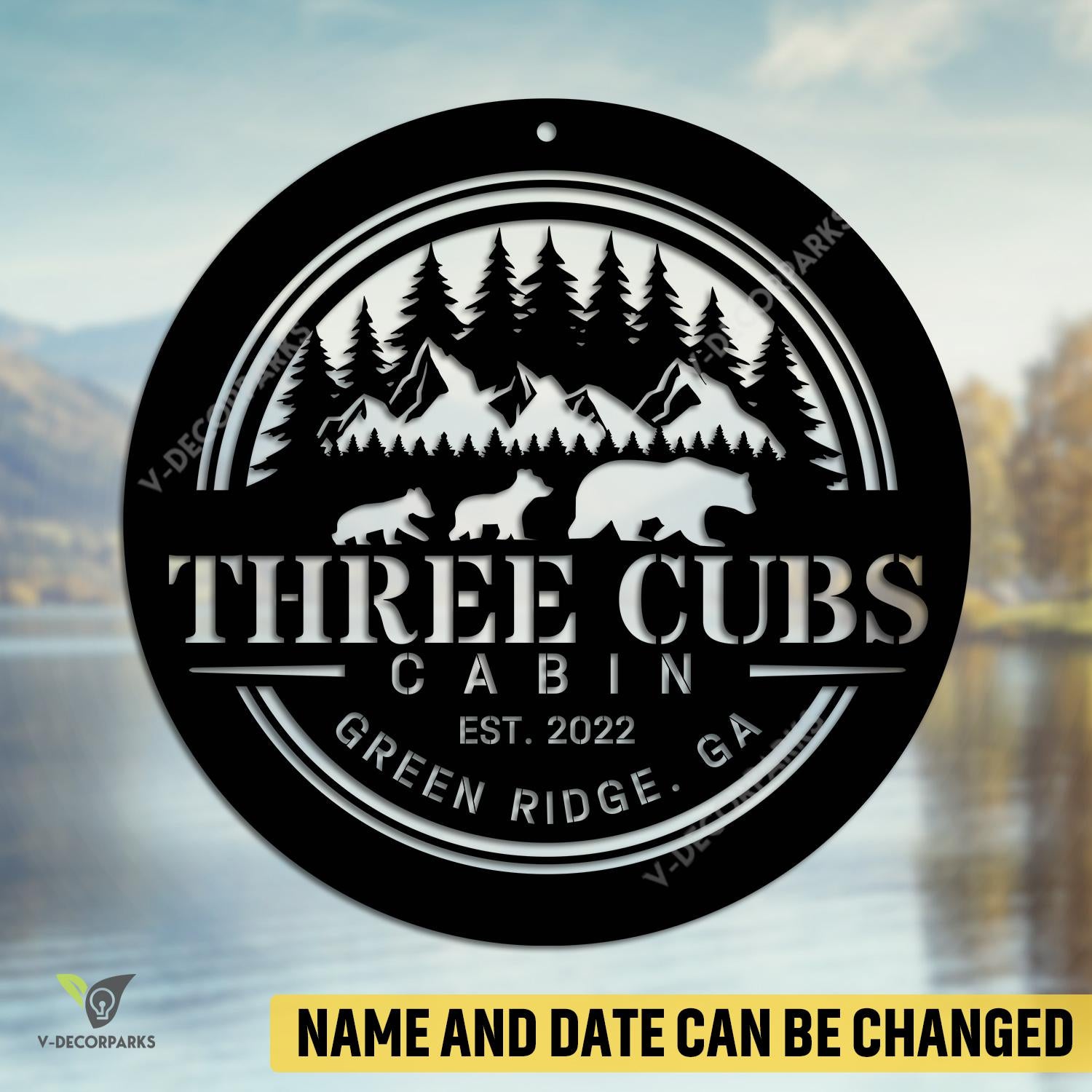 Custom Name, Date And Address Bear, Cub Cabin Metal Sign, Bear, Cub Vintage Decoration