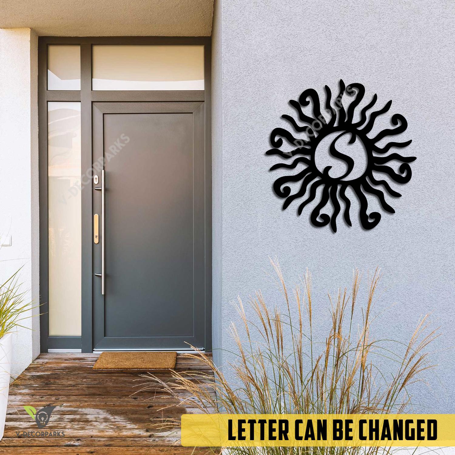 Personalized Letter Wacky Sun Metal Sign, Wacky Sun Silhouette Wall Hanging