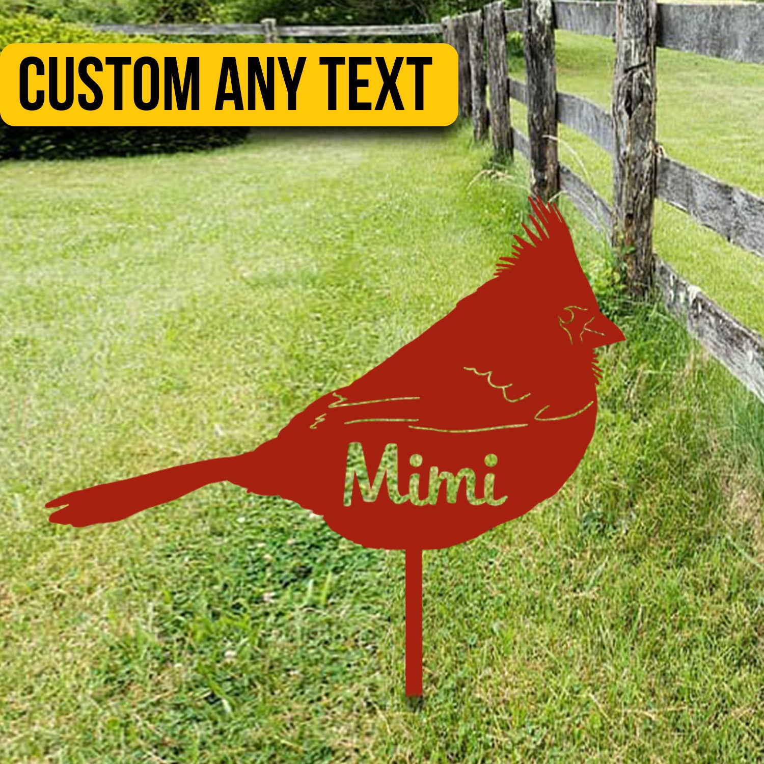Custom Text Red Cardinal Bird Metal Garden Stake, Yard Sign Of Passed