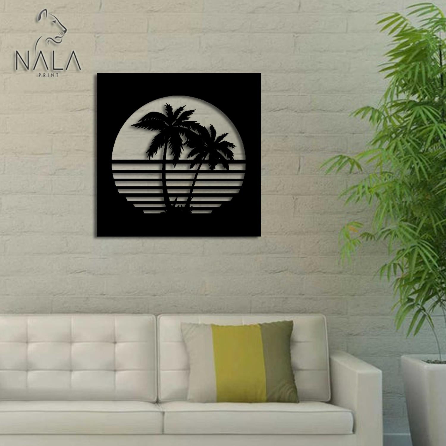 Palm Trees Sunset Metal Artwork, Tropical Wall Art Decor, Palm Tree