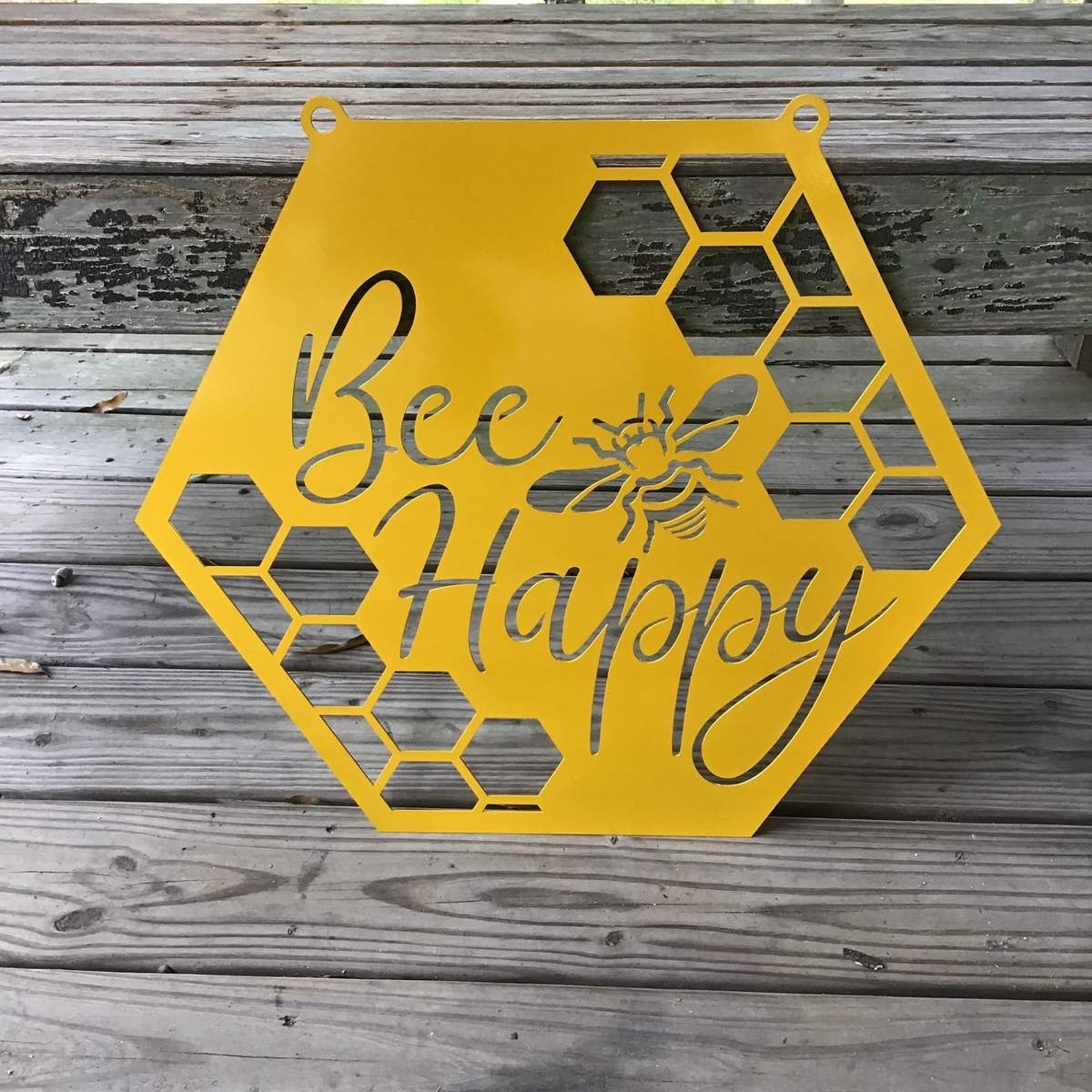 Bee Happy Metal Honey Bee Sign, Cut Metal Sign, Metal Wall Art, Metal