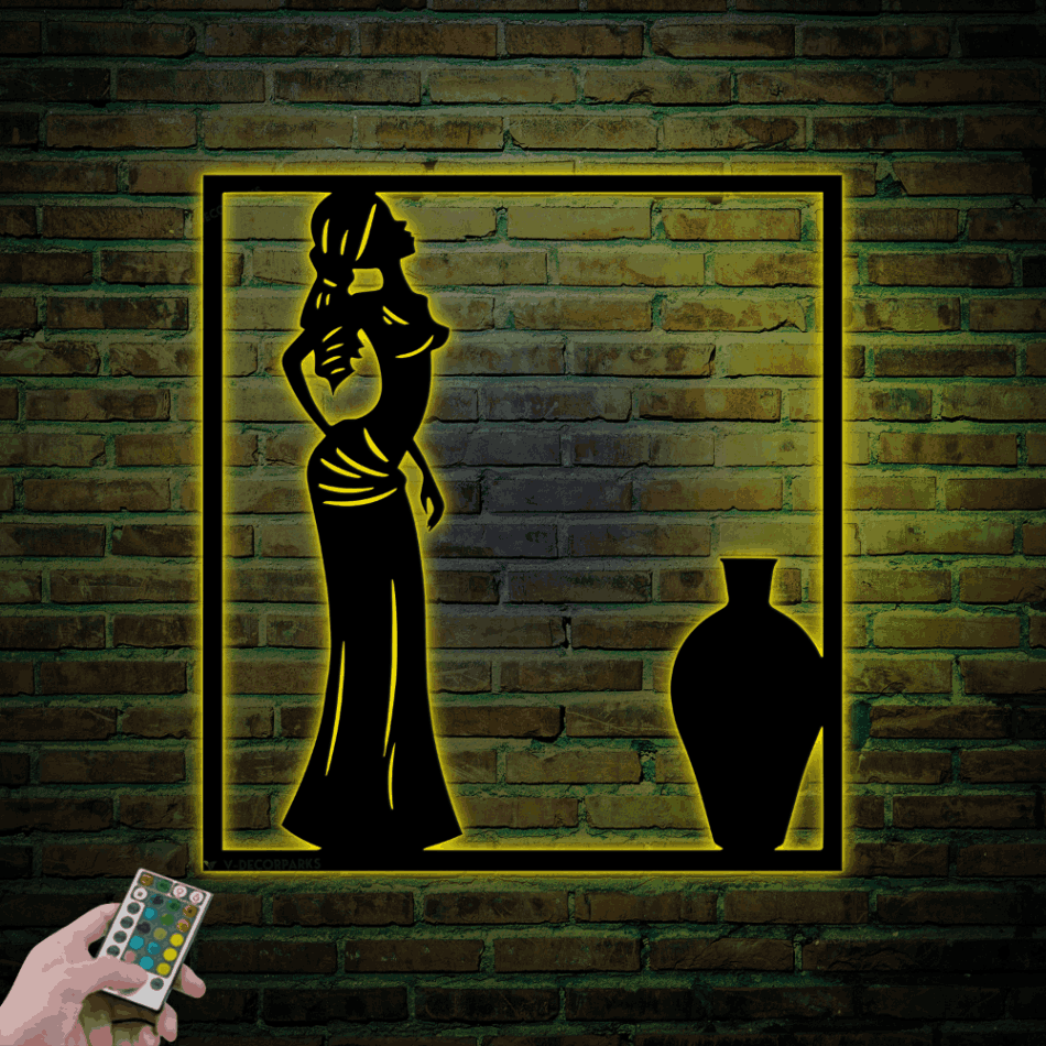 African Woman Metal Wall Art With Led Lights, African American Bedroom