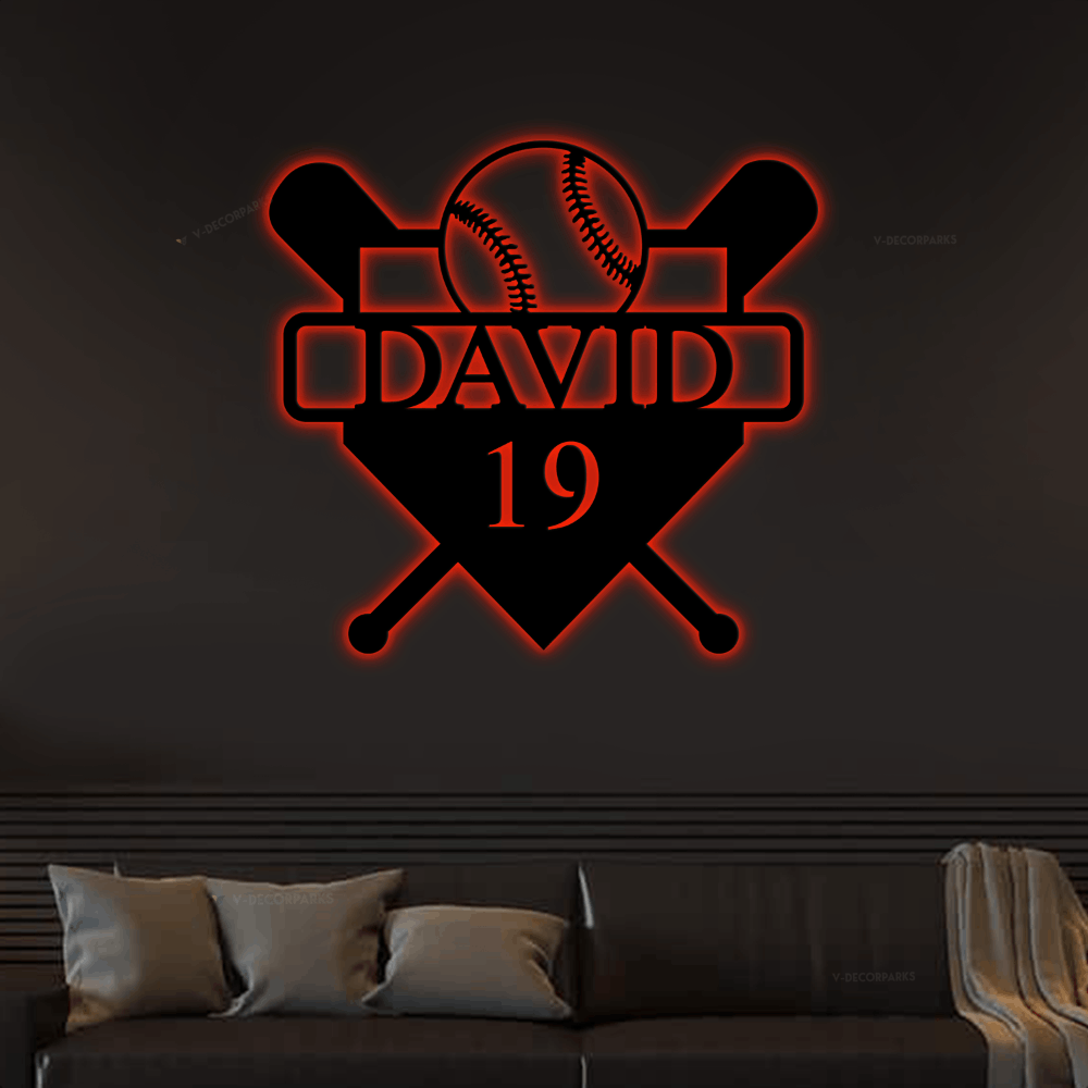 Baseball Bat Name With Led Lights Sign Monogram Steel Sign, Custom