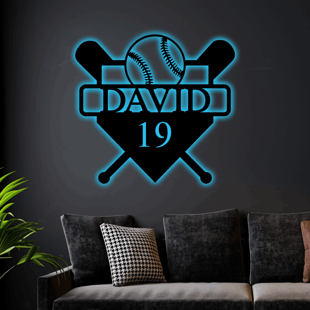 Baseball Bat Name With Led Lights Sign Monogram Steel Sign, Custom ...