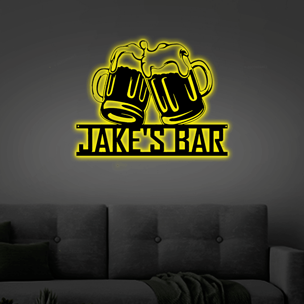Beer Mug Metal Sign With Led Lights, Custom Bar Theme Sign, Cheers ...