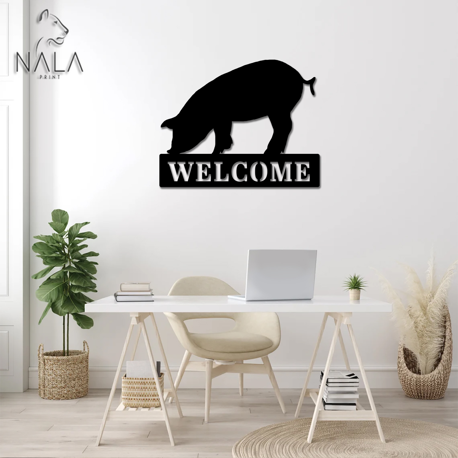 Pig Metal Sign, Pig Silhouette Wall Art Decor, Farm Animal