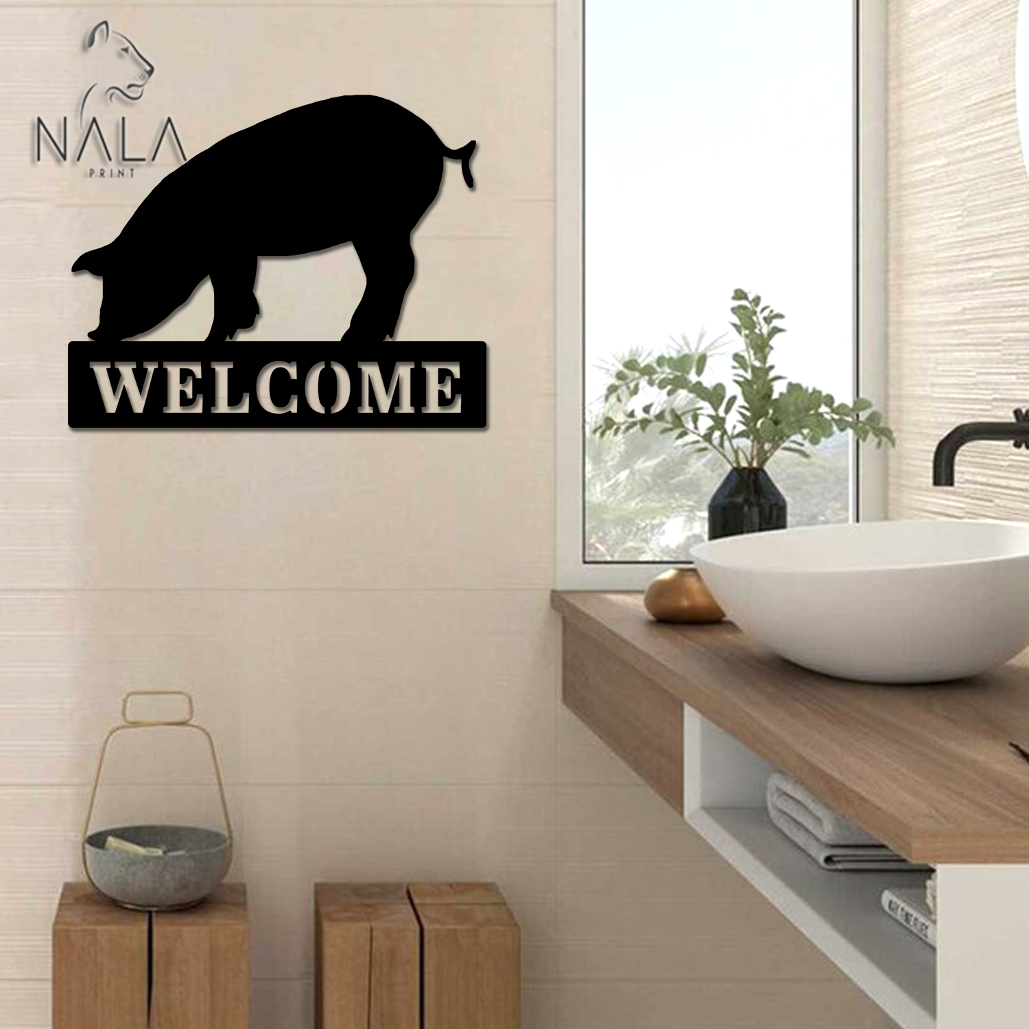 Pig Metal Sign, Pig Silhouette Wall Art Decor, Farm Animal