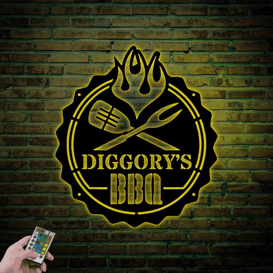 Custom Bbq Sign With Led Lights, Personalized Barbecue Wall Art