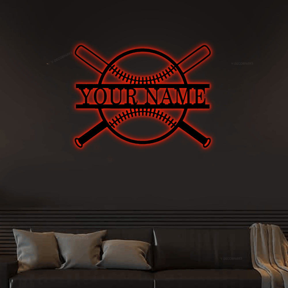 Custom Baseball - Metal Sign With Led Lights, - Monogram Metal Shop ...