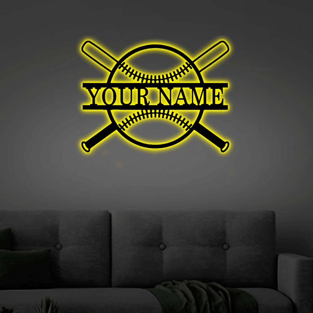 Custom Baseball - Metal Sign With Led Lights, - Monogram Metal Shop ...