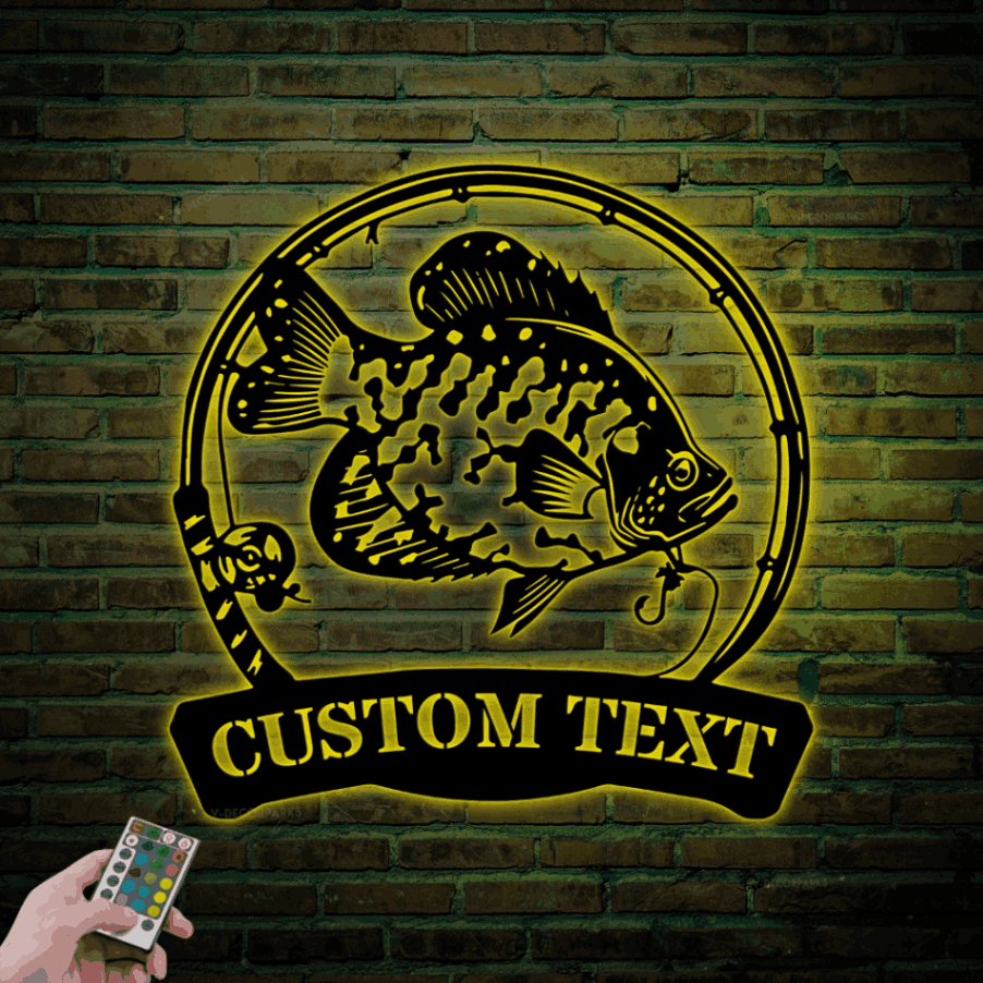 Custom Black Crappie Freshwater Fish Fishing Metal Sign Led Lights ...