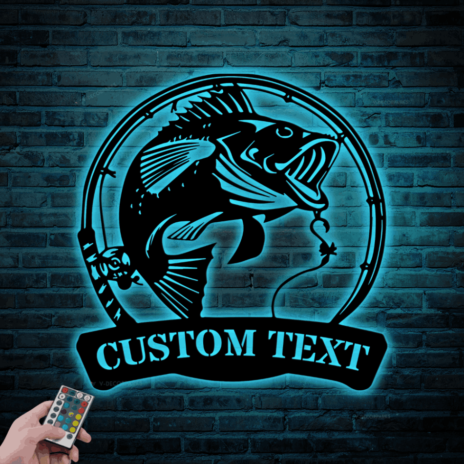 Custom Black Sea Bass Fishing Metal Sign Led Lights, Personalized 