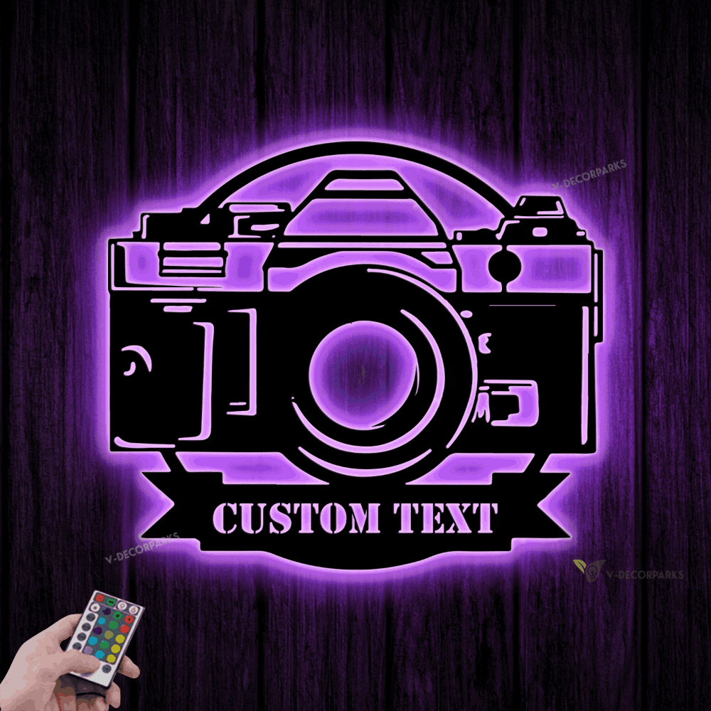 Custom Camera Photo Taking Metal Wall Art Led Light, Camera Metal Sign, Personalized Photographer Name Sign, Photography Lover Gift