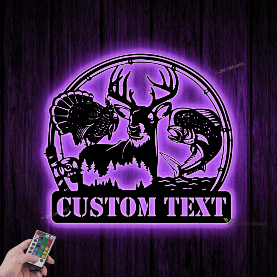Custom Deer Turkey And Mahi Mahi Fishing Metal Wall Art Led Light ...