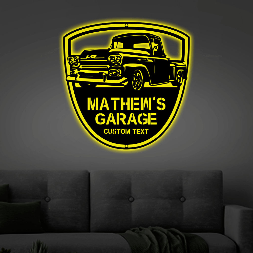Custom Garage Sign With Led Lights, , Personalized Steel Home Wall ...