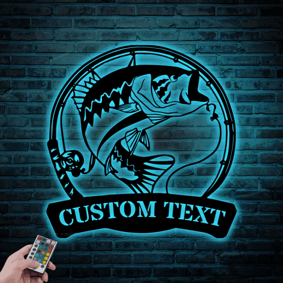 Custom Smallmouth Bass Fishing Metal Sign Led Lights, Personalized ...