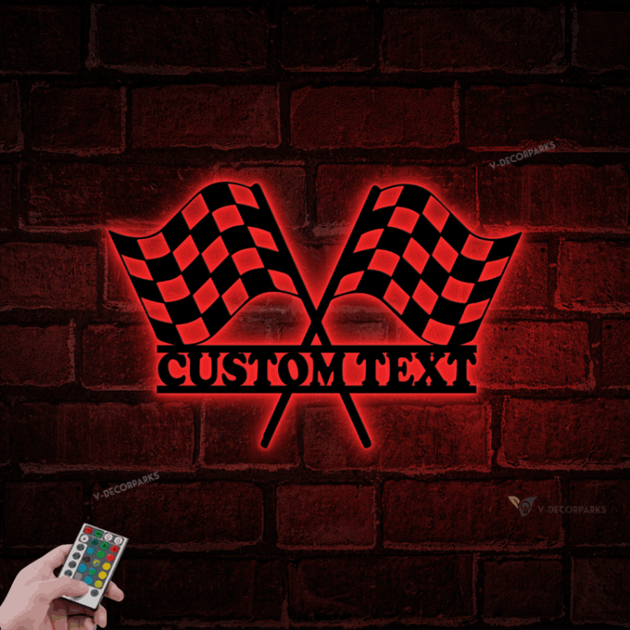 Custom Start Finish Racing Flag Metal Wall Art Led Light, Personalized ...