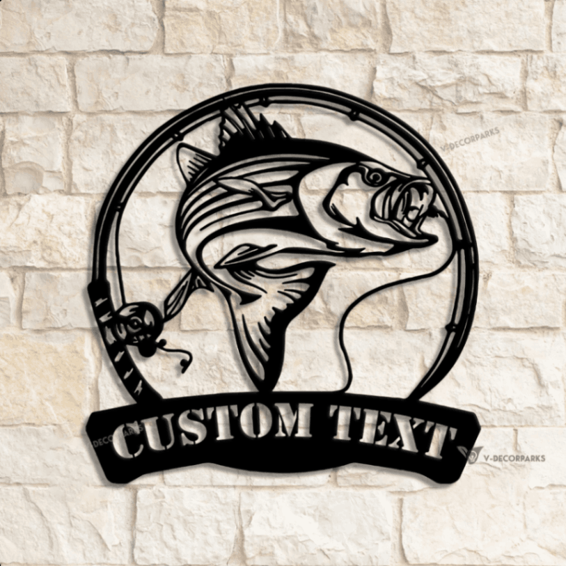 Custom Striped Bass Fishing Metal Wall Art Led Light, Fishing Wall Art ...