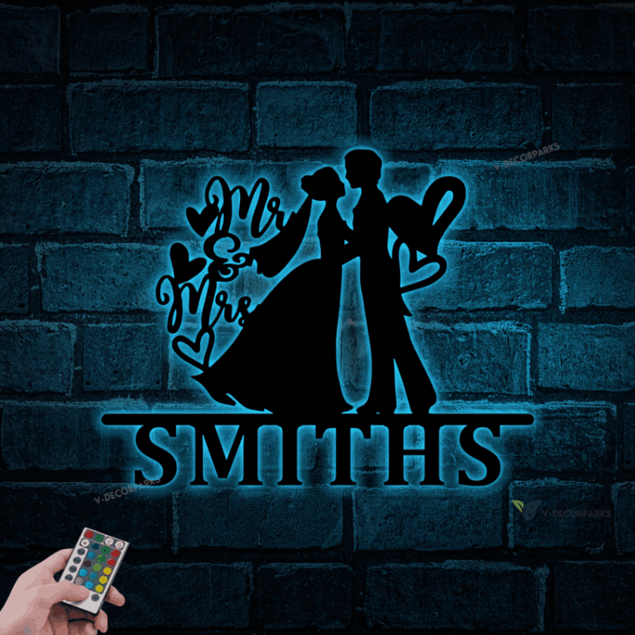 Custom Wedding Sign With Led Light, Mr & Mrs Sign, Last Name Metal Sign ...