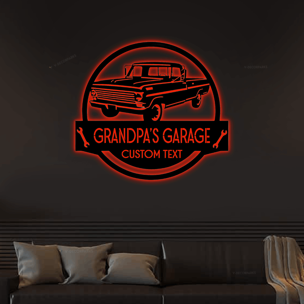 Dad Garage Sign Led Lightsmonogram Steel Sign, Personalize Car Garage ...