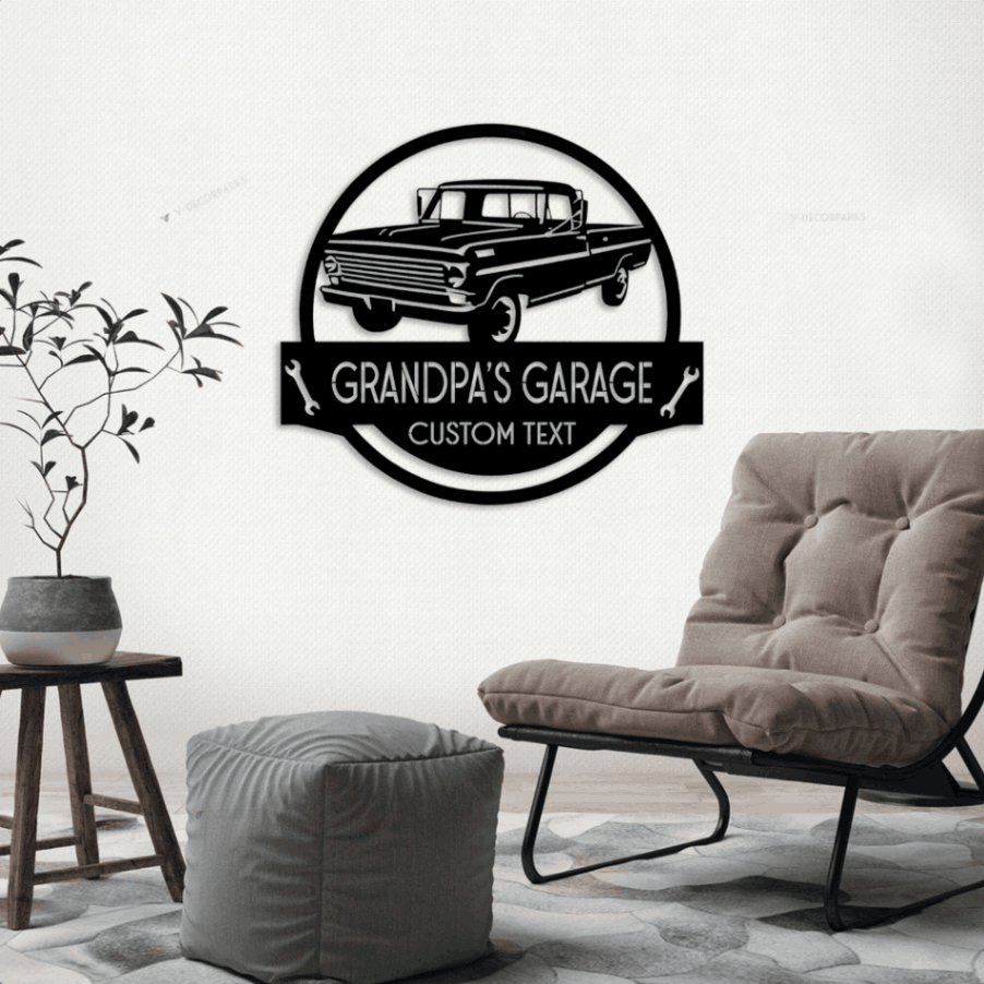 Dad Garage Sign Led Lightsmonogram Steel Sign, Personalize Car Garage ...