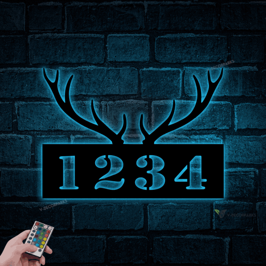 Vertical Home Address Sign With Led Lights, Metal Vertical Numbers