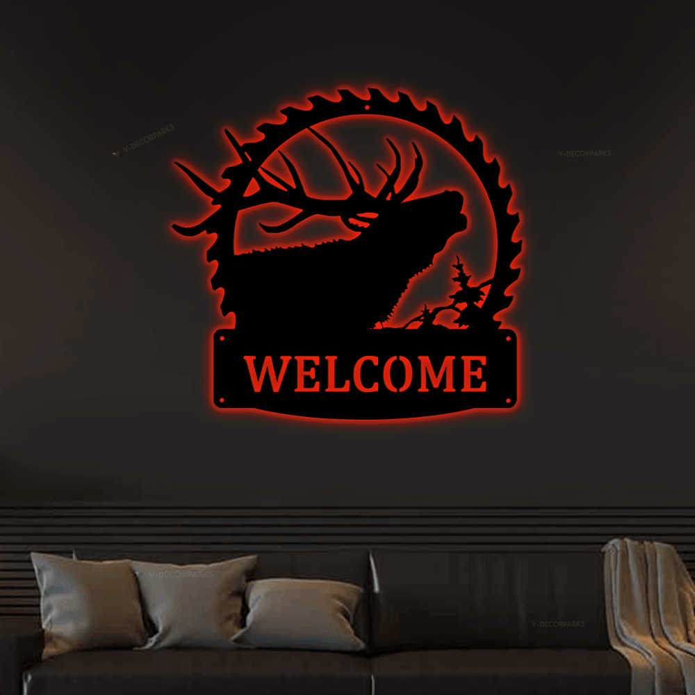 Personalized Cabin Sign Led Lights, Metal Customized Family Name Sign