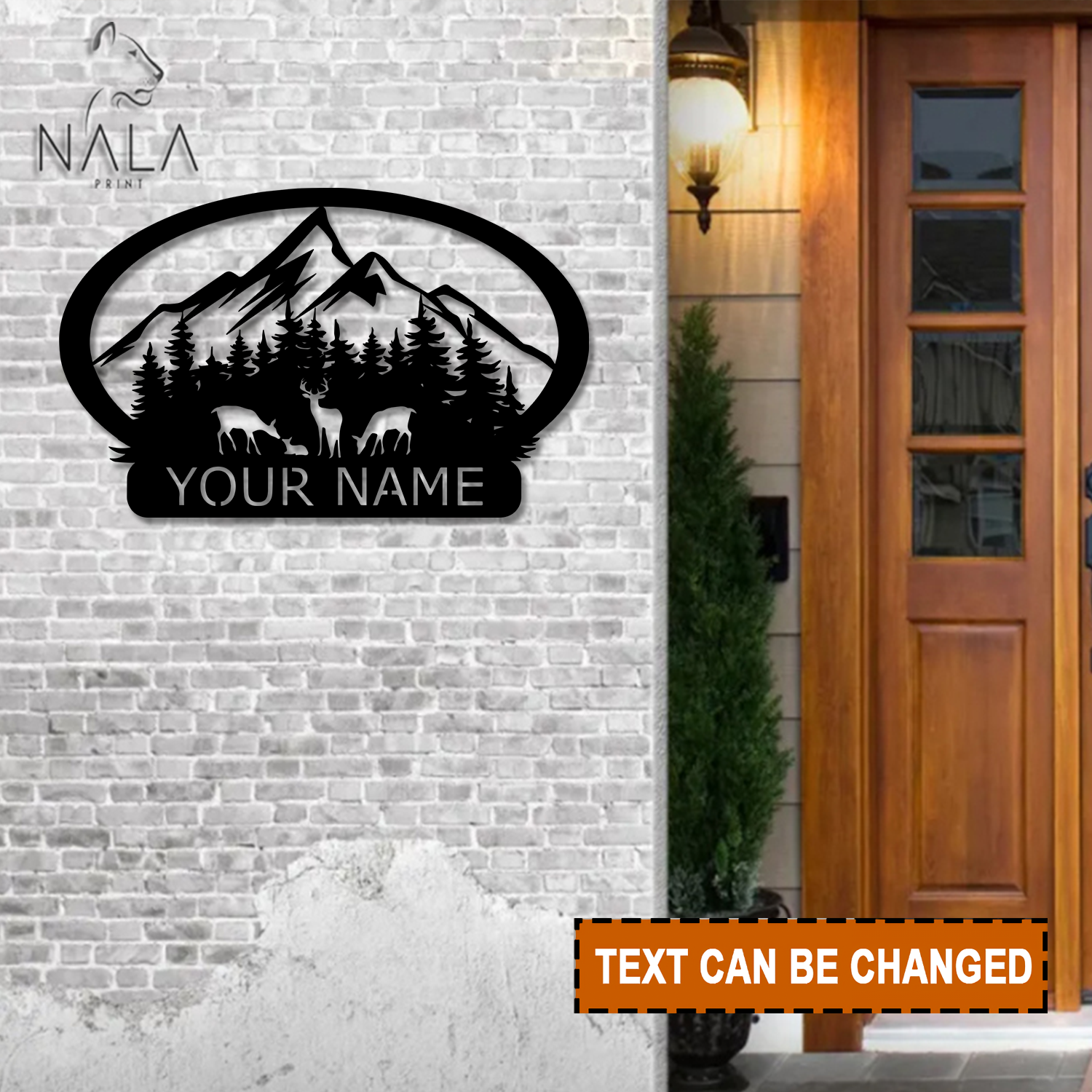 Personalized Deer Mountain Landscape Metal Wall Art, Custom Wall Decor