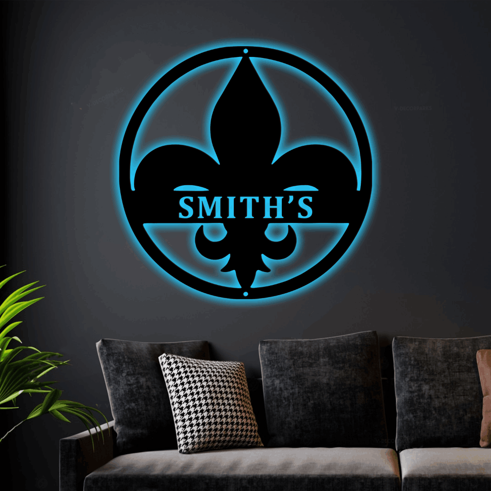 Monograms Led Fleur De Lis Led Lights Monogram Steel Sign, Customized Fleur De Lis ...