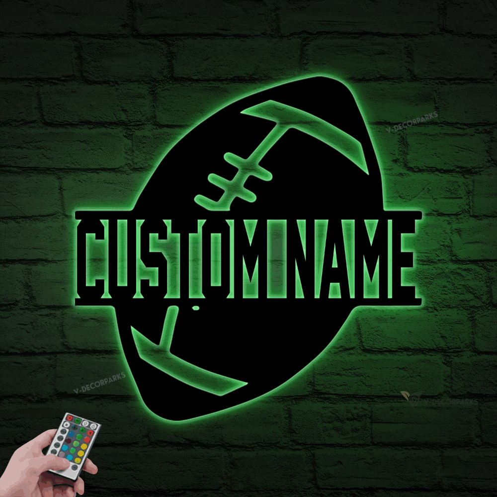 Football Metal Wall Art With Led Lights, Personalized Football Player Name Sign, Sports Sign