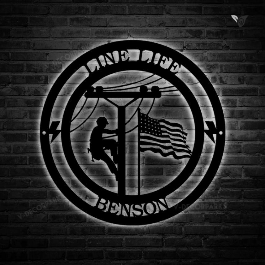 Personalized Lineman Metal Art With Led Lights, Lineman Gift, Custom