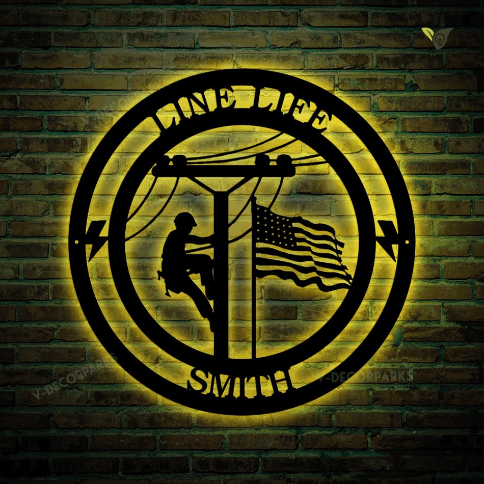 Personalized Lineman Metal Art With Led Lights, Lineman Gift, Custom