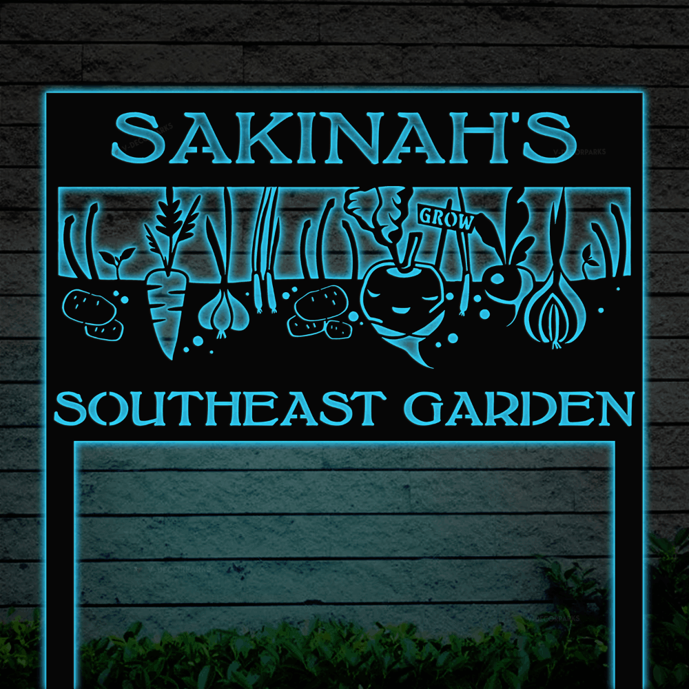 Custom Hanging Vegetable Garden Sign With Led Lights, Metal Vegetable Stand Signs, Outdoor ...
