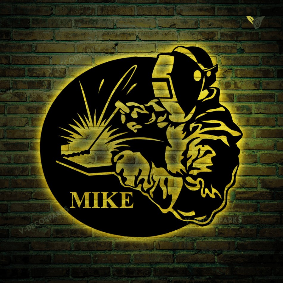 Customized Name Welding Metal Sign With Led Lights, Sign For Welder, Welder Sign, Personalize