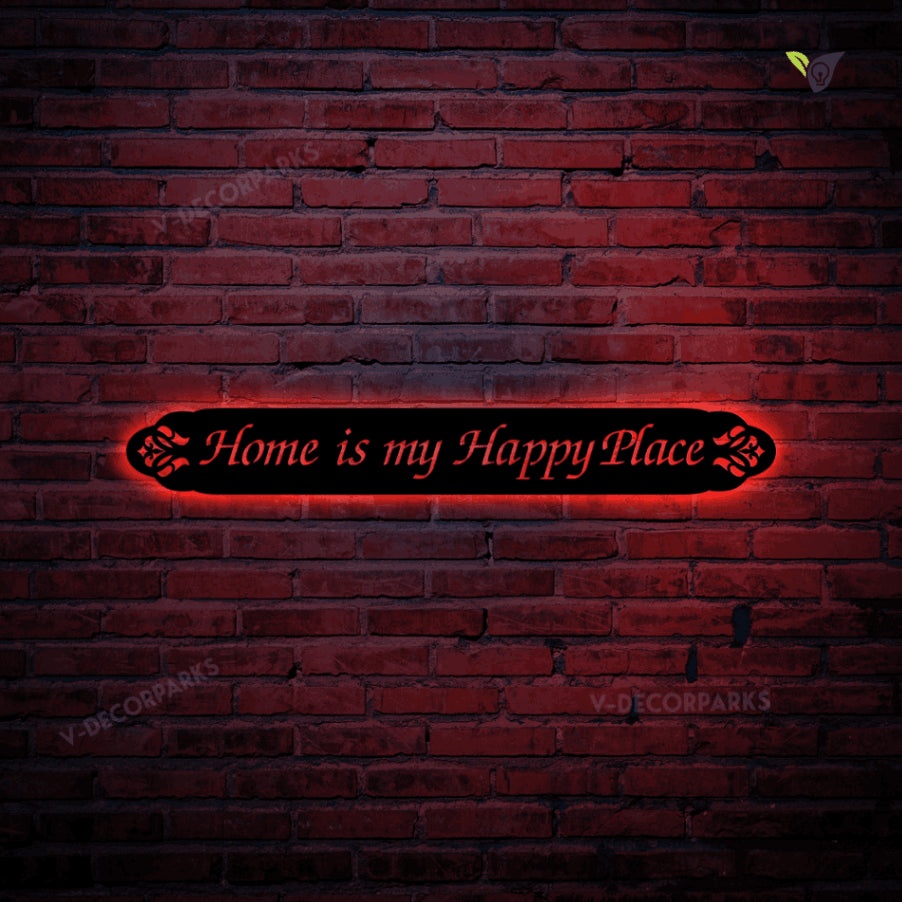 Home Is My Happy Place Metal Sign With Led Lights, Metal Wall Art