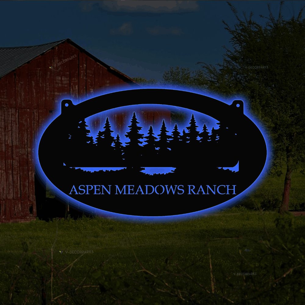 Custom Metal Sign With Evergreens With Led Lights, Metal Wall Art