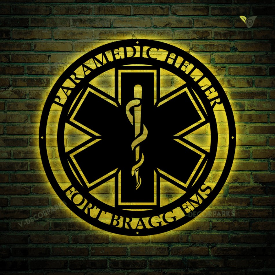 Star Of Life Paramedic Emt Metal Sign With Led Lights, Metal Wall Art
